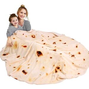 Giant Tortilla Burrito Throw Blanket, Double Sided, Ivory, Brown, 63 inches